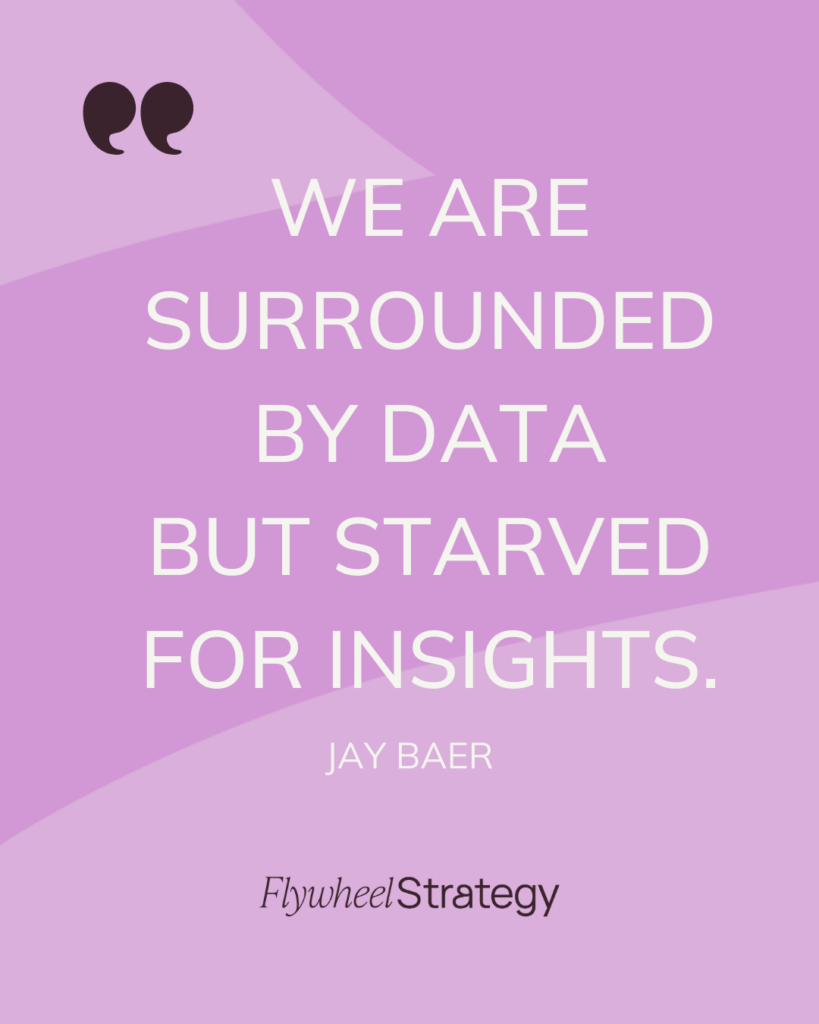 WE ARE SURROUNDED BY DATA BUT STARVED FOR INSIGHTS. Jay Baer. Flywheel Strategy.