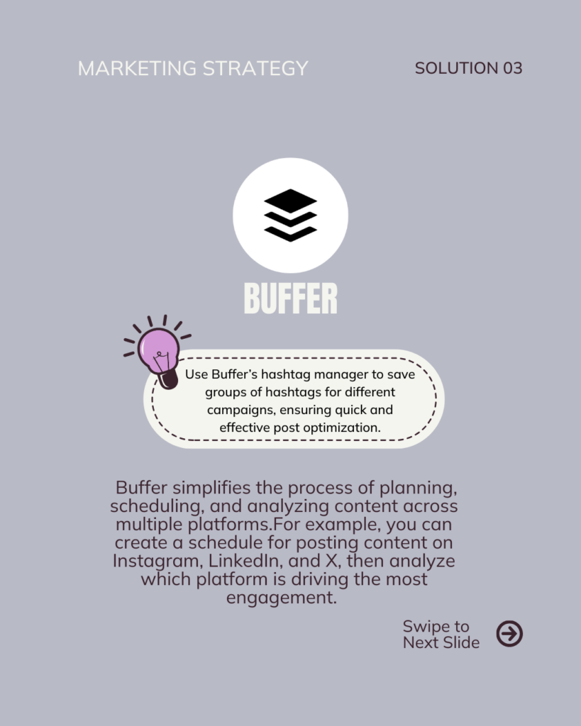 Buffer simplifies the process of planning, scheduling, and analyzing content across multiple platforms. It’s particularly useful for small teams looking to stay organized. For example, you can create a schedule for posting content on Instagram, LinkedIn, and X, then analyze which platform is driving the most engagement.