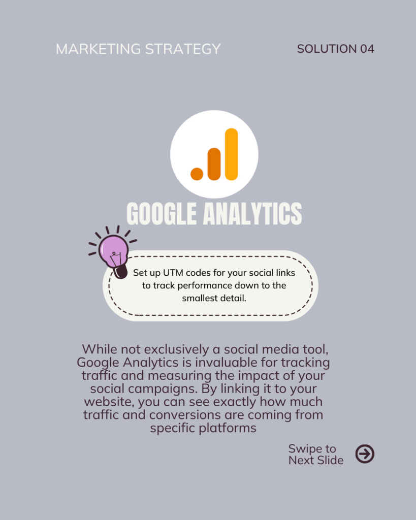 While not exclusively a social media tool, Google Analytics is invaluable for tracking traffic and measuring the impact of your social campaigns. By linking it to your website, you can see exactly how much traffic and conversions are coming from specific platforms. For example, if you’re running a campaign on Facebook, Analytics can show you how many people clicked on your ad and completed a purchase.
