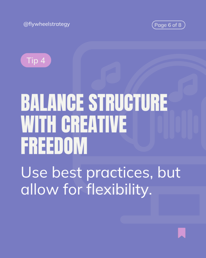 Balance Structure With Creative Freedom
Templates, guidelines, and design systems are great—until they become rigid rules that push away innovation. It is totally possible to scale creative production, without accidentally creating assets that always look the same.
Check-in With the Team:
Institute quarterly meetings to review what is working, what is not working, and what the team needs support with
Use best practices, but also allow for flexibility based upon the team and organization itself
Encourage the team to continuously review and revise creative templates to keep assets fresh
Make sure all guidelines are updated and optimized for the latest changes to digital marketing platforms